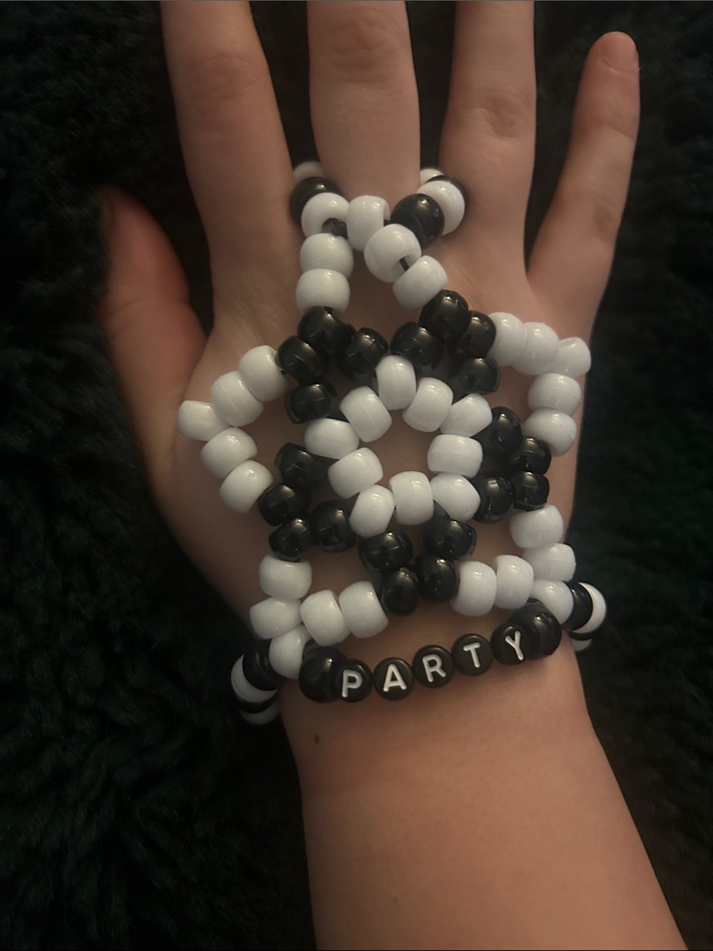 Handmade Kandi Black & White Beaded 'PARTY' Bracelet